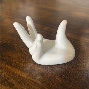White Ceramic Abstract Hand Trinket Holder
